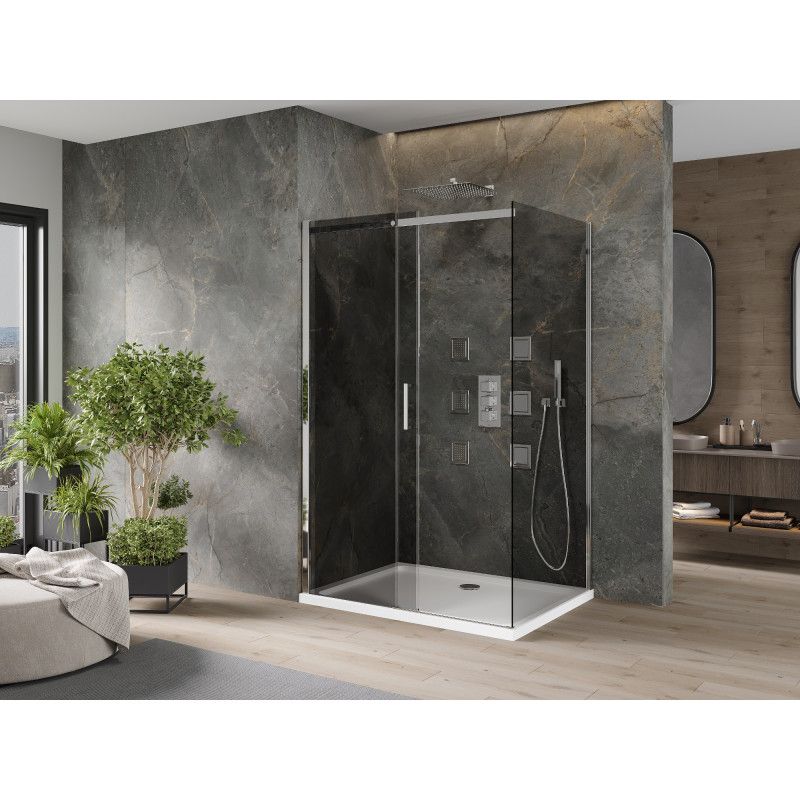 Kabina prysznicowa Mexen Omega rozsuwana 110 x 80 cm grafit chrom + brodzik Flat bialy