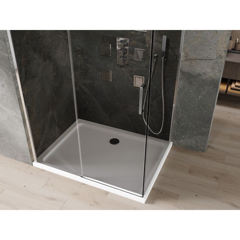 Kabina prysznicowa Mexen Omega rozsuwana 110 x 80 cm grafit chrom + brodzik Flat bialy
