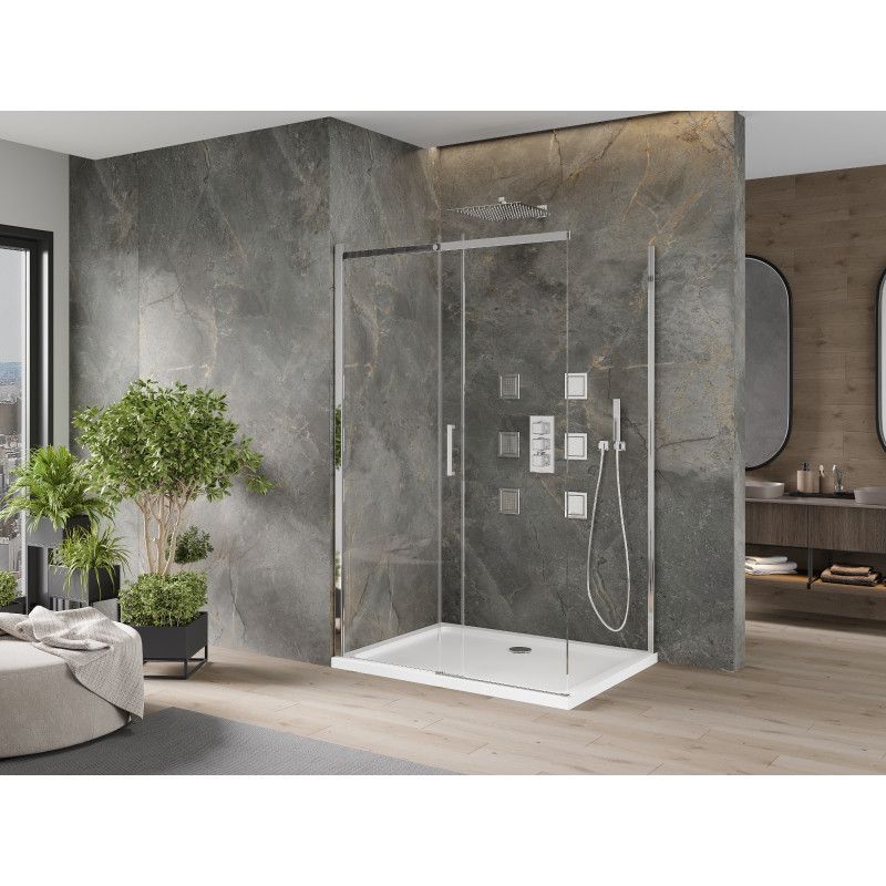 Kabina prysznicowa Mexen Omega rozsuwana 120 x 100 cm transparent chrom + brodzik Flat