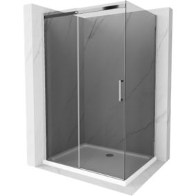 Kabina prysznicowa Mexen Omega rozsuwana 120 x 80 cm grafit chrom + brodzik Flat bialy
