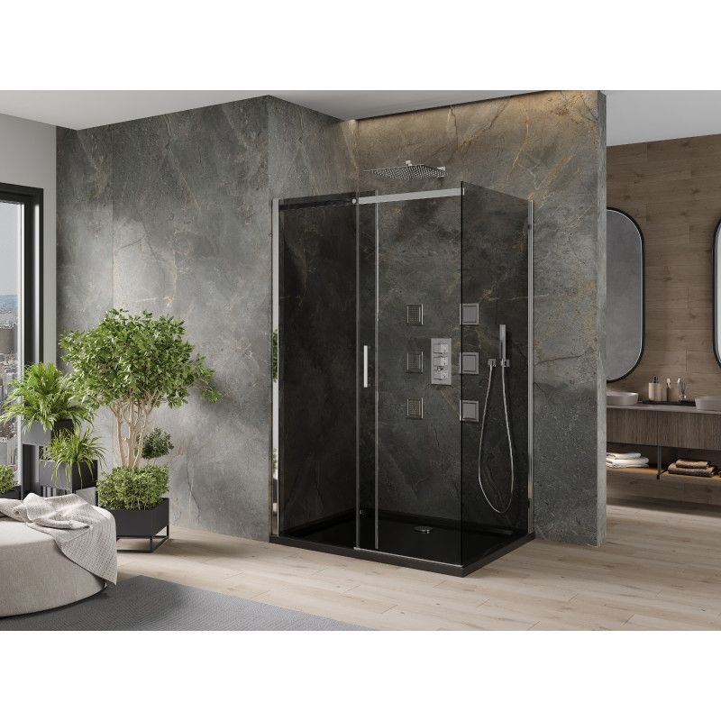 Kabina prysznicowa Mexen Omega rozsuwana 120 x 80 cm grafit chrom + brodzik Flat czarny