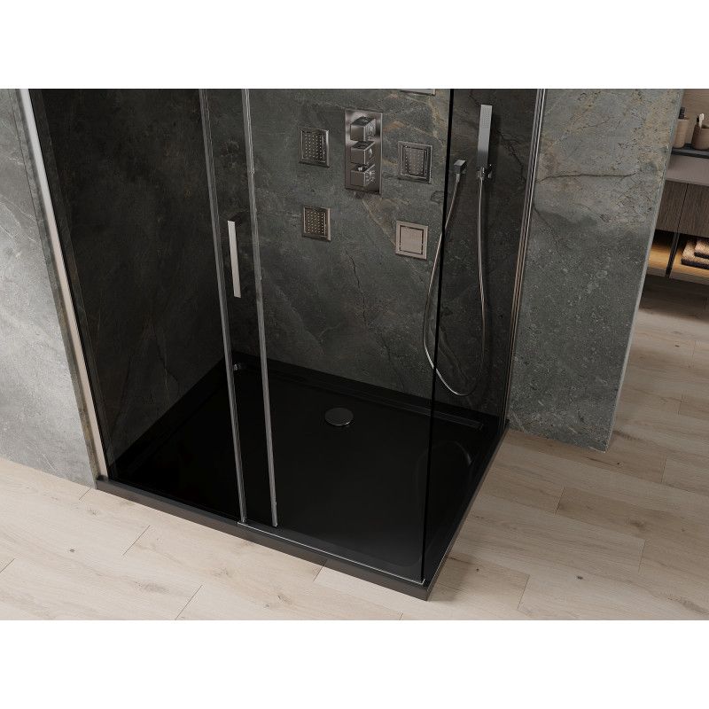 Kabina prysznicowa Mexen Omega rozsuwana 120 x 80 cm grafit chrom + brodzik Flat czarny