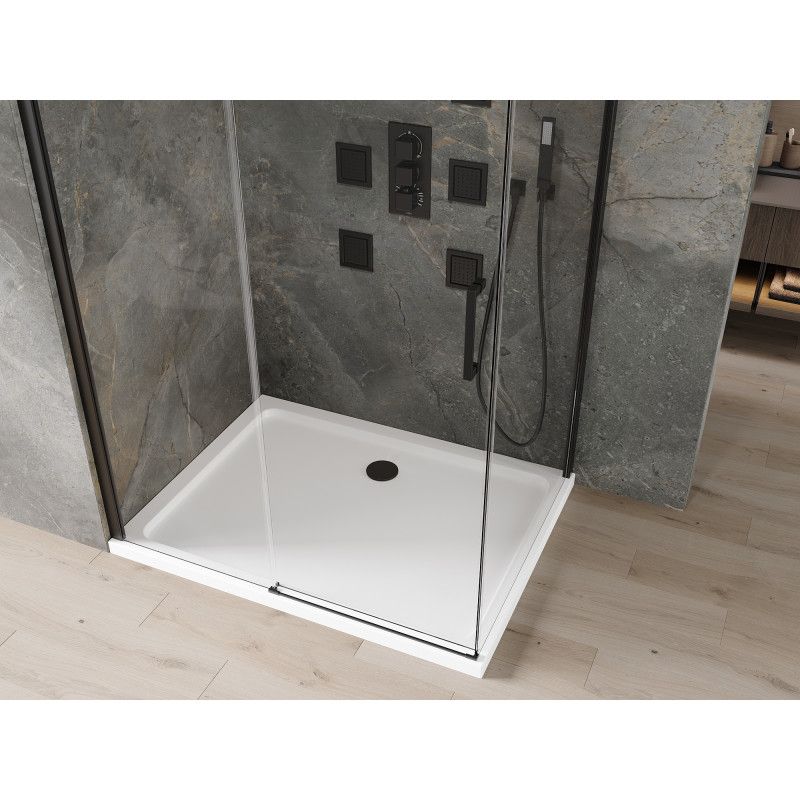 Kabina prysznicowa Mexen Omega rozsuwana 120 x 80 cm transparent czarna + brodzik Flat biały