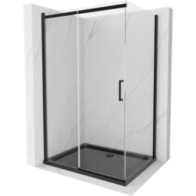 Kabina prysznicowa Mexen Omega rozsuwana 120 x 80 cm transparent czarna + brodzik Flat czarny