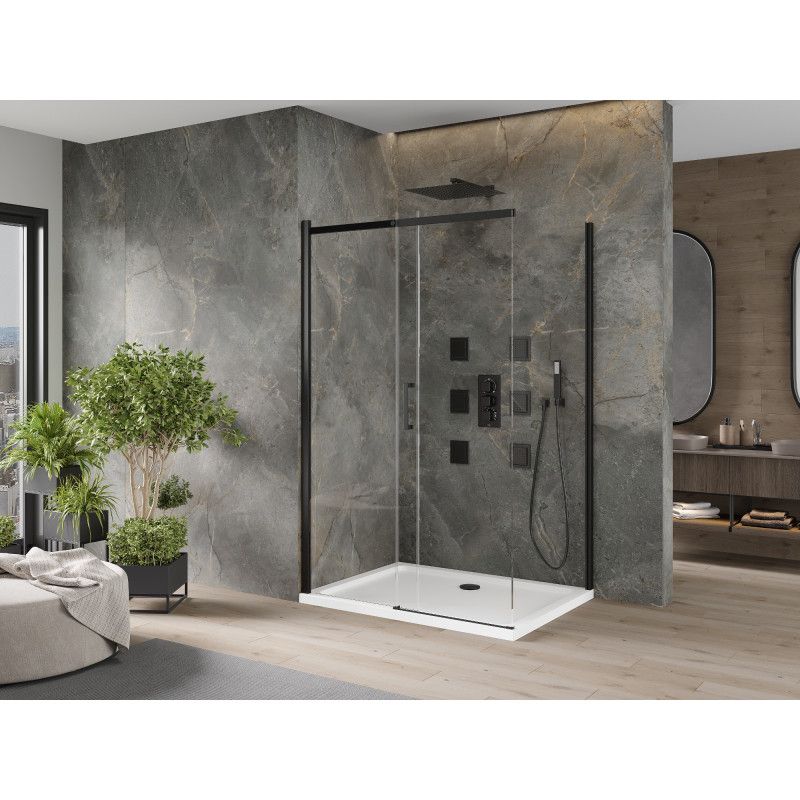 Kabina prysznicowa Mexen Omega rozsuwana 120 x 90 cm transparent czarna + brodzik Flat biały