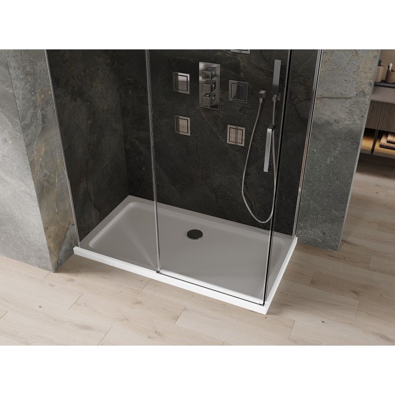 Kabina prysznicowa Mexen Omega rozsuwana 130 x 70 cm grafit chrom + brodzik Flat bialy