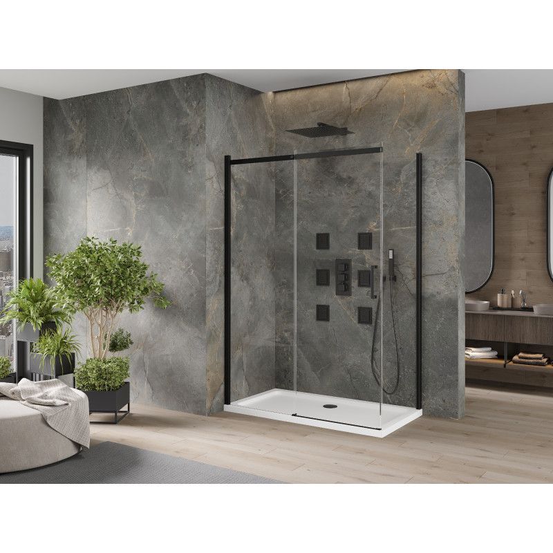 Kabina prysznicowa Mexen Omega rozsuwana 130 x 70 cm transparent czarna + brodzik Flat biały