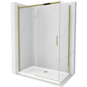 Kabina prysznicowa Mexen Omega rozsuwana 130 x 70 cm transparent złota + brodzik Flat