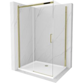 Kabina prysznicowa Mexen Omega rozsuwana 130 x 80 cm transparent złota + brodzik Flat