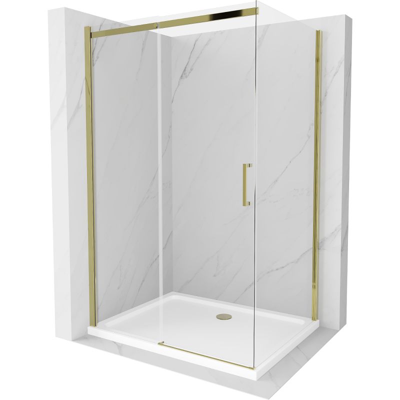 Kabina prysznicowa Mexen Omega rozsuwana 140 x 100 cm transparent złota + brodzik Flat