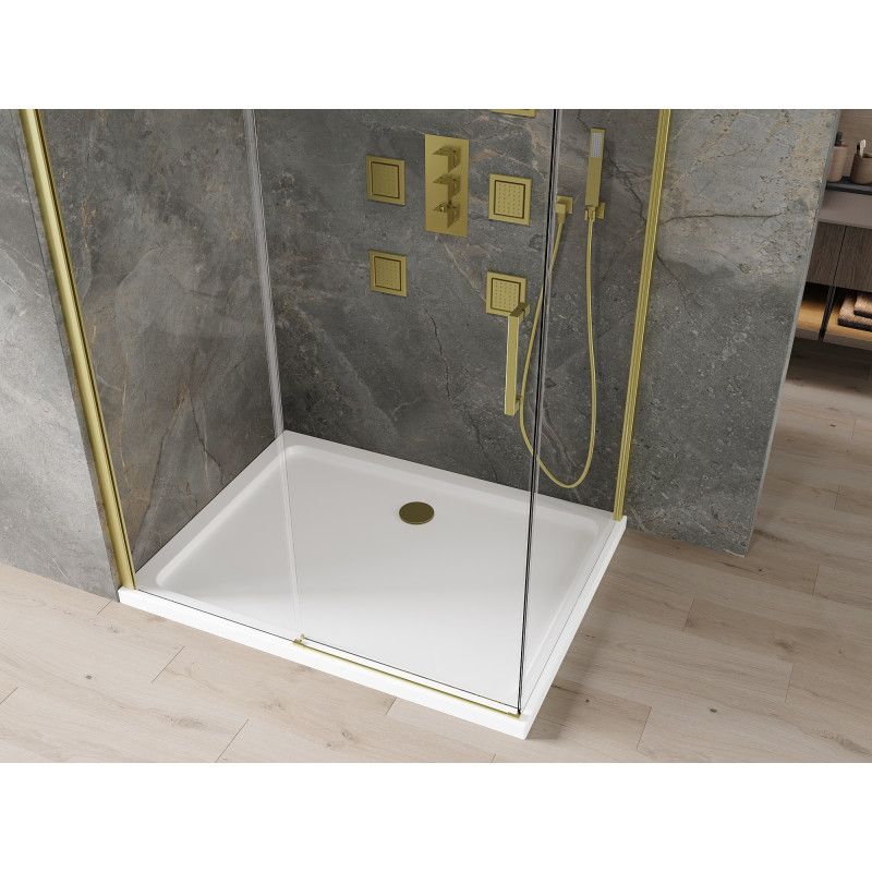 Kabina prysznicowa Mexen Omega rozsuwana 140 x 100 cm transparent złota + brodzik Flat