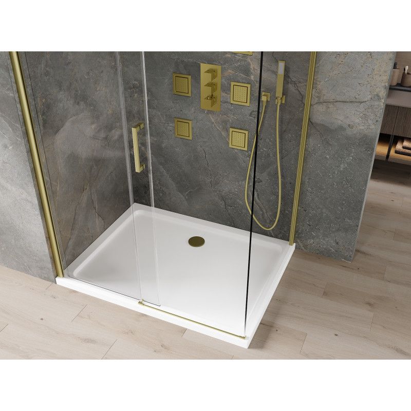 Kabina prysznicowa Mexen Omega rozsuwana 140 x 100 cm transparent złota + brodzik Flat