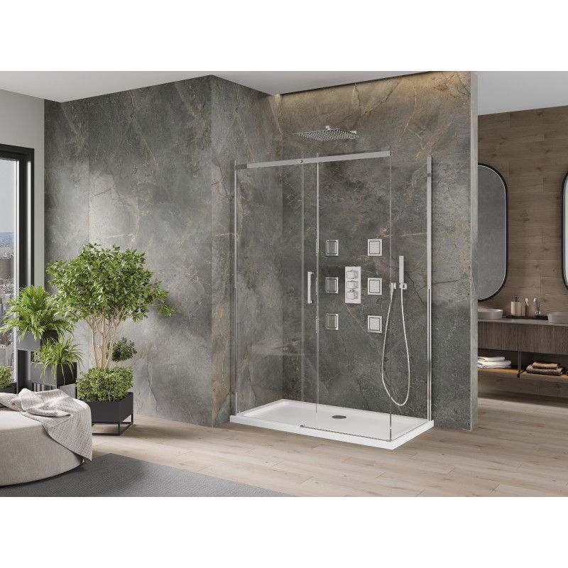 Kabina prysznicowa Mexen Omega rozsuwana 140 x 70 cm transparent chrom + brodzik Flat