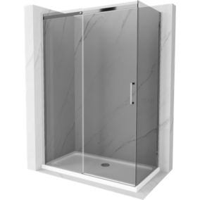 Kabina prysznicowa Mexen Omega rozsuwana 140 x 80 cm grafit chrom + brodzik Flat bialy