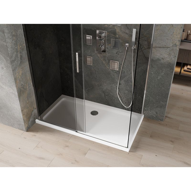 Kabina prysznicowa Mexen Omega rozsuwana 140 x 80 cm grafit chrom + brodzik Flat bialy