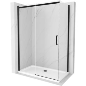 Kabina prysznicowa Mexen Omega rozsuwana 140 x 80 cm transparent czarna + brodzik Flat biały