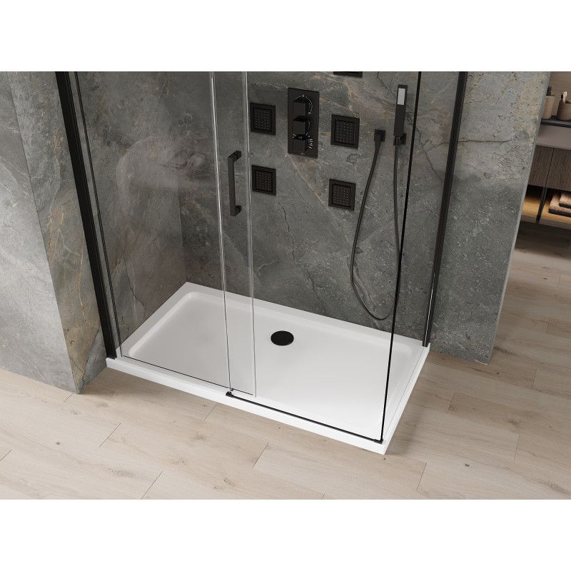 Kabina prysznicowa Mexen Omega rozsuwana 140 x 80 cm transparent czarna + brodzik Flat biały