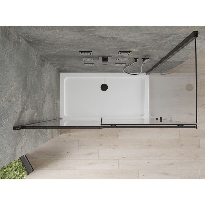Kabina prysznicowa Mexen Omega rozsuwana 140 x 80 cm transparent czarna + brodzik Flat biały