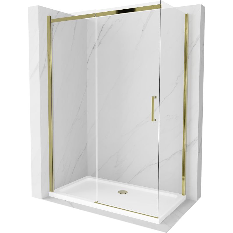 Kabina prysznicowa Mexen Omega rozsuwana 140 x 80 cm transparent złota + brodzik Flat