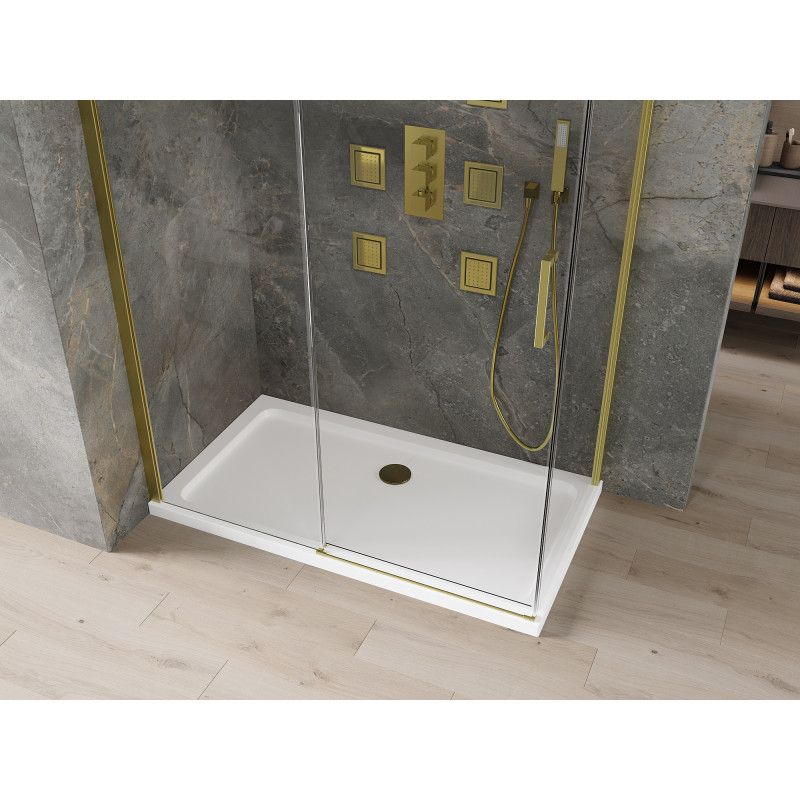 Kabina prysznicowa Mexen Omega rozsuwana 140 x 80 cm transparent złota + brodzik Flat