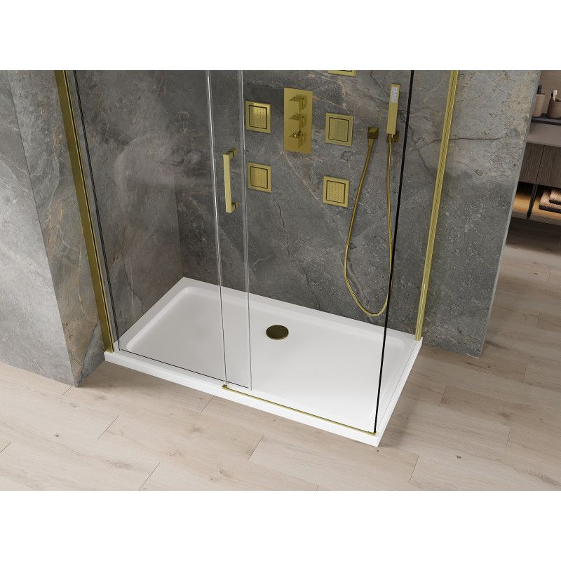 Kabina prysznicowa Mexen Omega rozsuwana 140 x 80 cm transparent złota + brodzik Flat