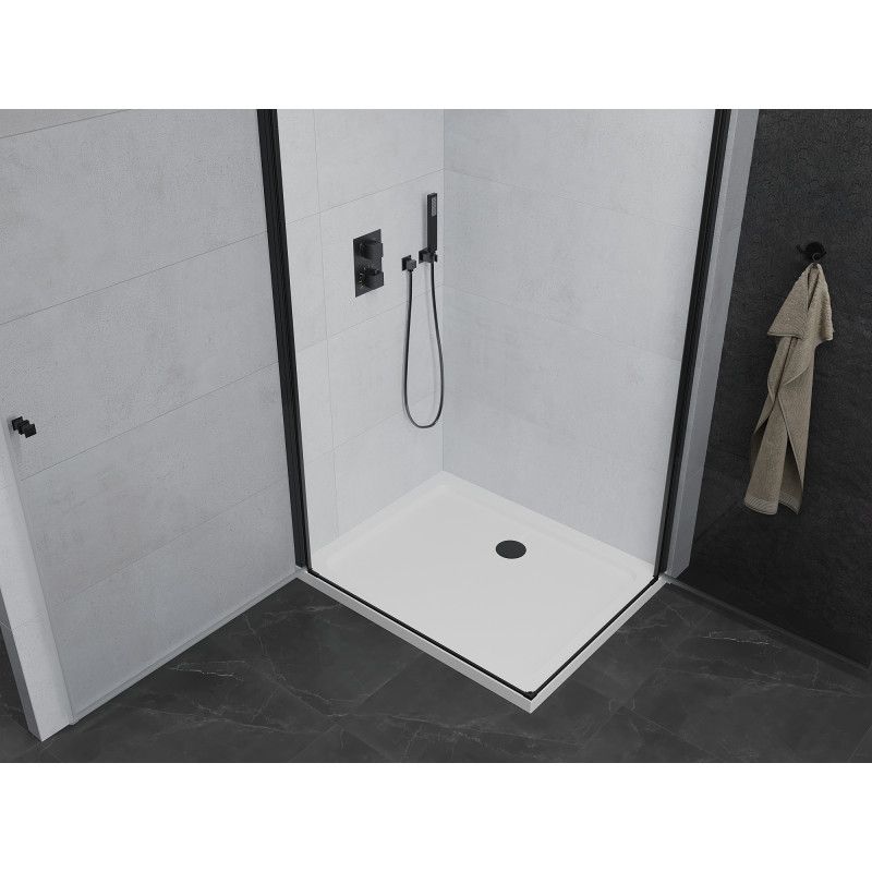 Kabina prysznicowa Mexen Pretoria Duo uchylna 90 x 80 cm transparent czarna + brodzik Flat