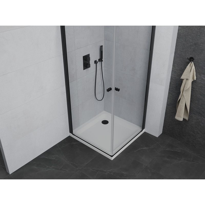 Kabina prysznicowa Mexen Pretoria Duo uchylna 90 x 90 cm transparent czarna + brodzik Flat
