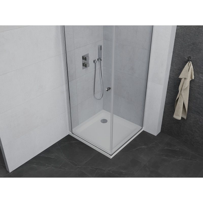 Kabina prysznicowa Mexen Pretoria uchylna 100 x 100 cm transparent chrom + brodzik Flat