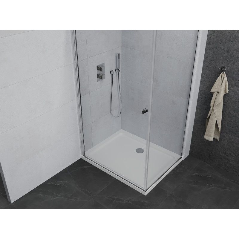 Kabina prysznicowa Mexen Pretoria uchylna 100 x 80 cm transparent chrom + brodzik Flat