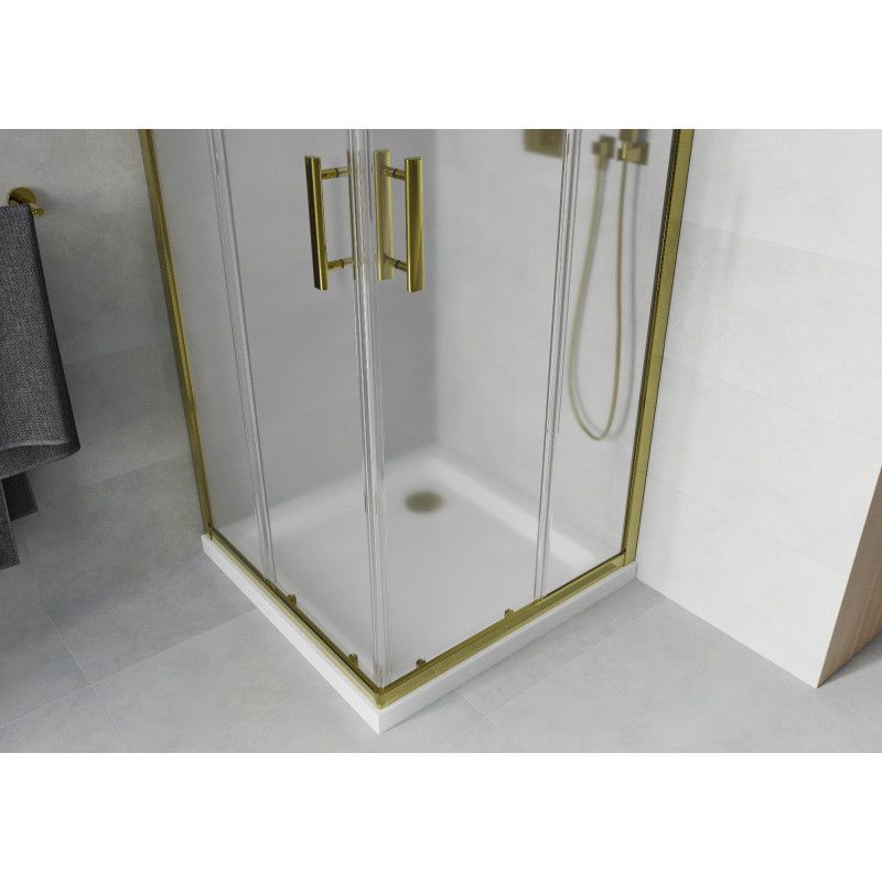 Kabina prysznicowa Mexen Rio kwadratowa 70 x 70 cm szron złota + brodzik Flat biały