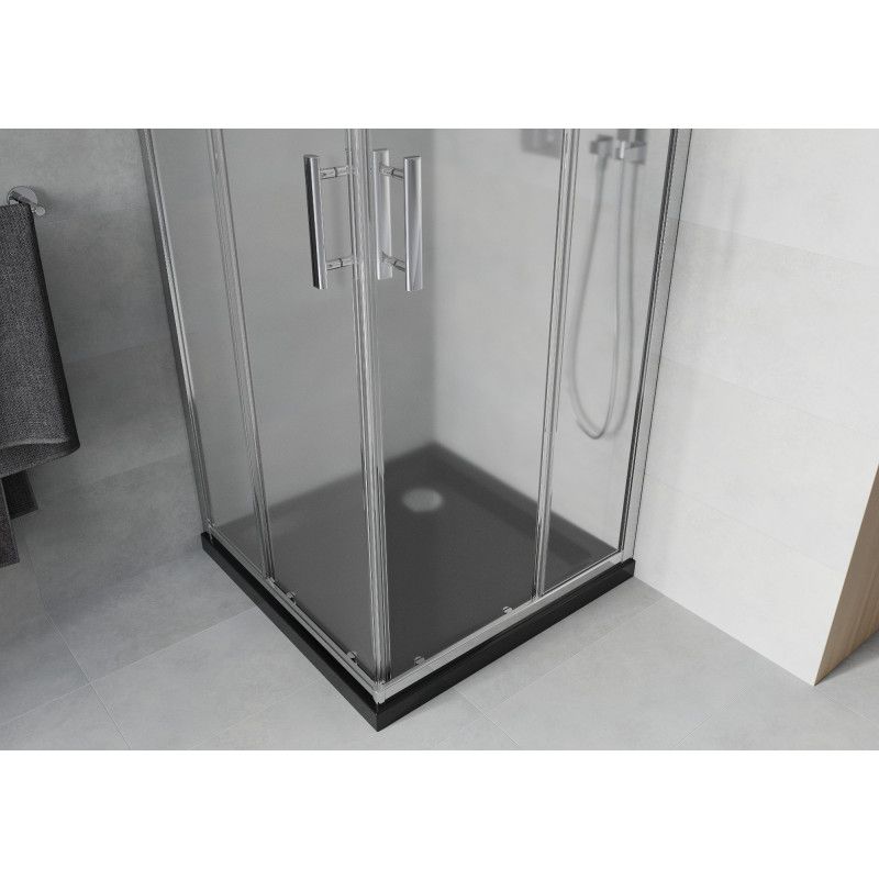 Kabina prysznicowa Mexen Rio kwadratowa 80 x 80 cm szron chrom + brodzik Flat czarny
