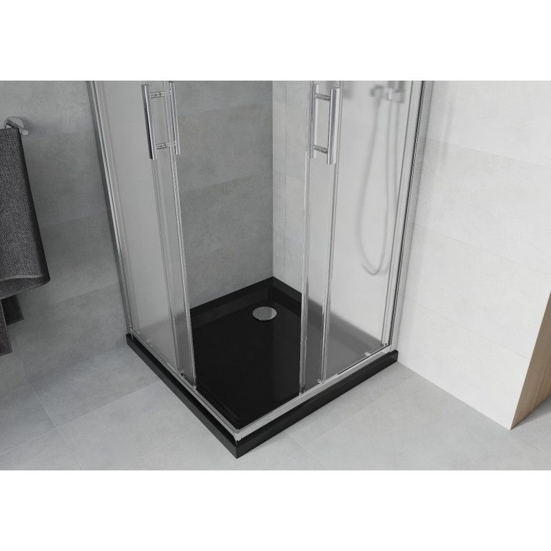 Kabina prysznicowa Mexen Rio kwadratowa 80 x 80 cm szron chrom + brodzik Flat czarny