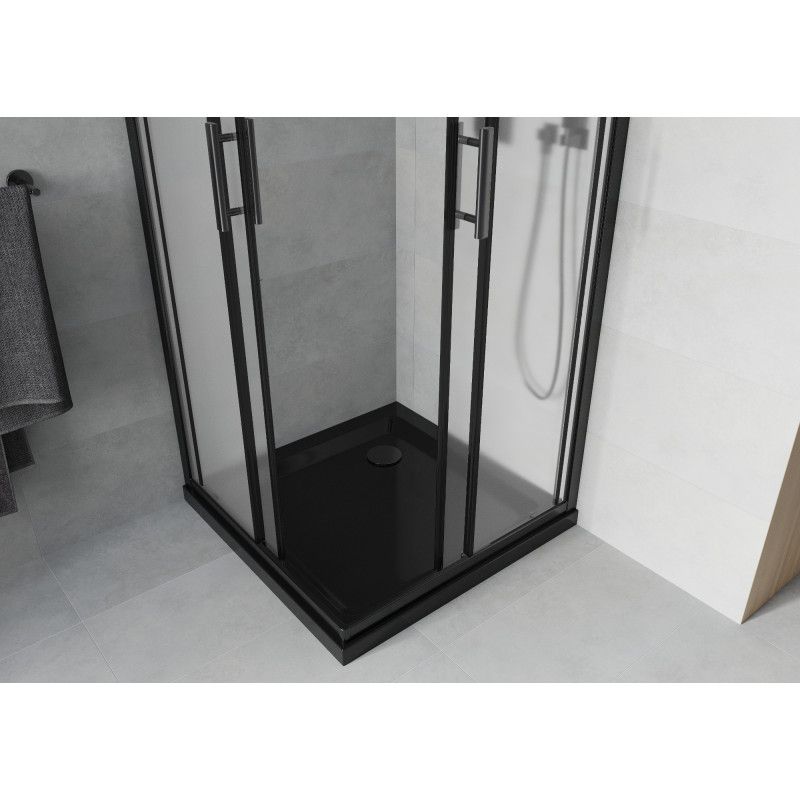 Kabina prysznicowa Mexen Rio kwadratowa 80 x 80 cm szron czarna + brodzik Flat czarny