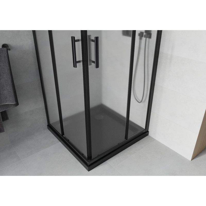 Kabina prysznicowa Mexen Rio kwadratowa 80 x 80 cm szron czarna + brodzik Flat czarny