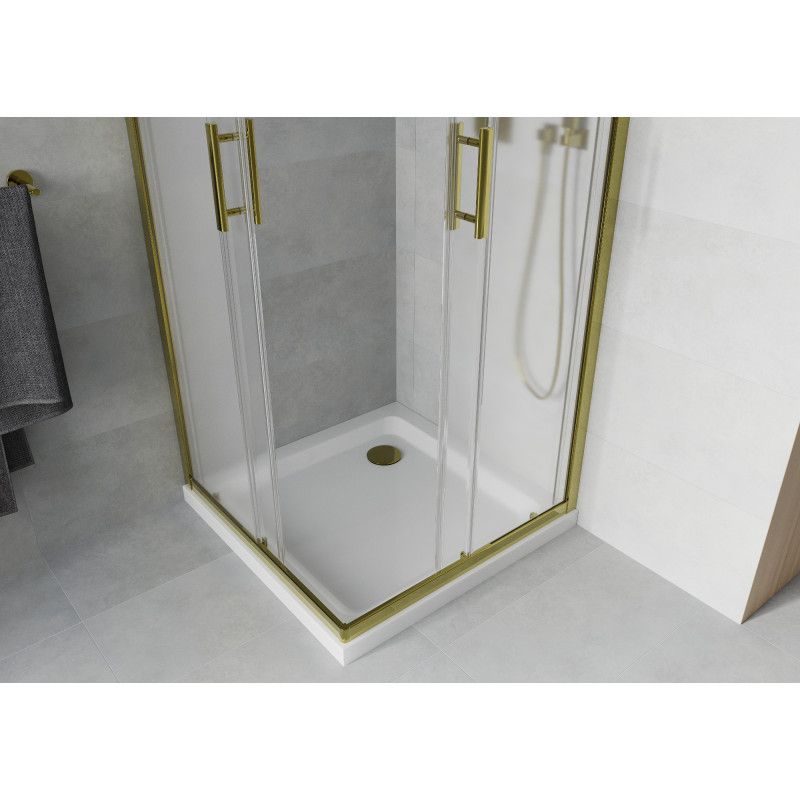 Kabina prysznicowa Mexen Rio kwadratowa 80 x 80 cm szron złota + brodzik Flat biały