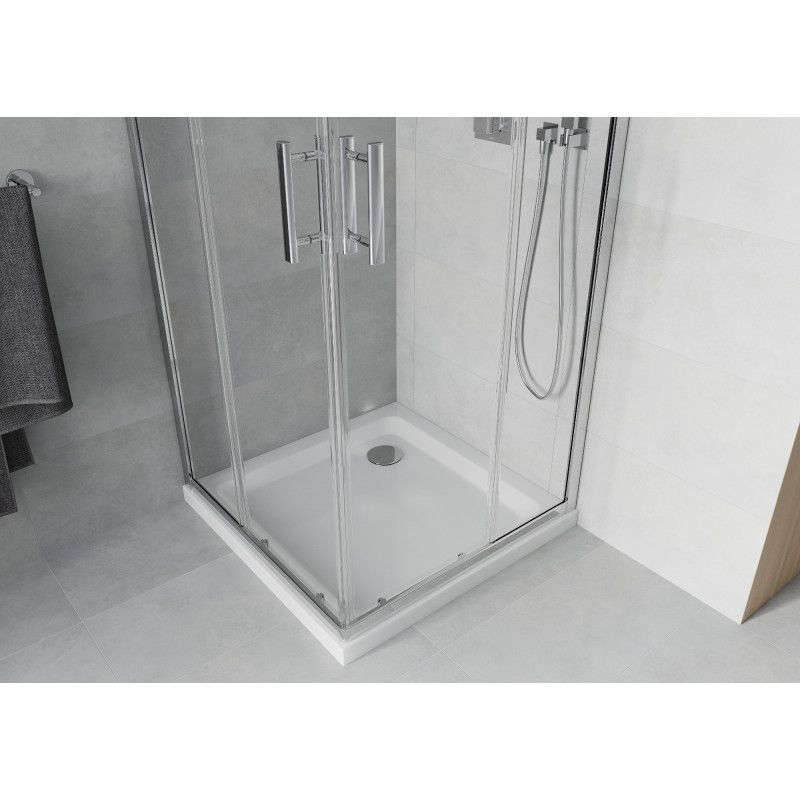 Kabina prysznicowa Mexen Rio kwadratowa 80 x 80 cm transparent chrom + brodzik Flat biały