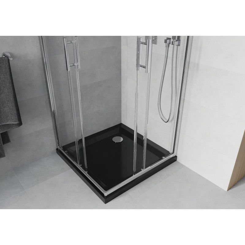 Kabina prysznicowa Mexen Rio kwadratowa 80 x 80 cm transparent chrom + brodzik Flat czarny