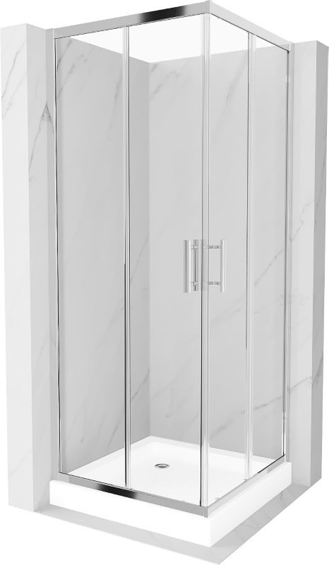 Kabina prysznicowa Mexen Rio kwadratowa 80 x 80 cm transparent chrom + brodzik Rio biały
