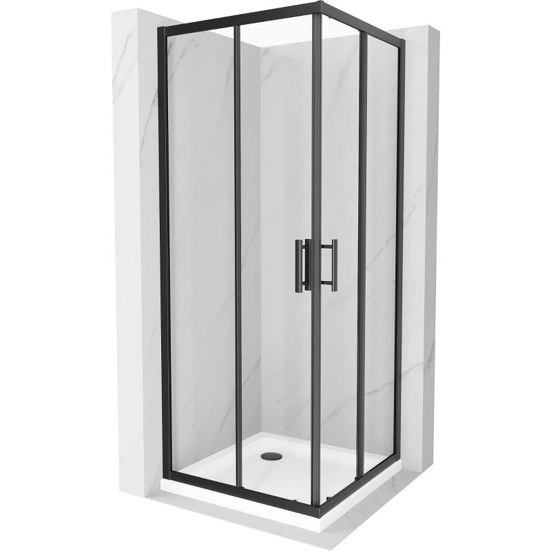 Kabina prysznicowa Mexen Rio kwadratowa 80 x 80 cm transparent czarna + brodzik Flat biały