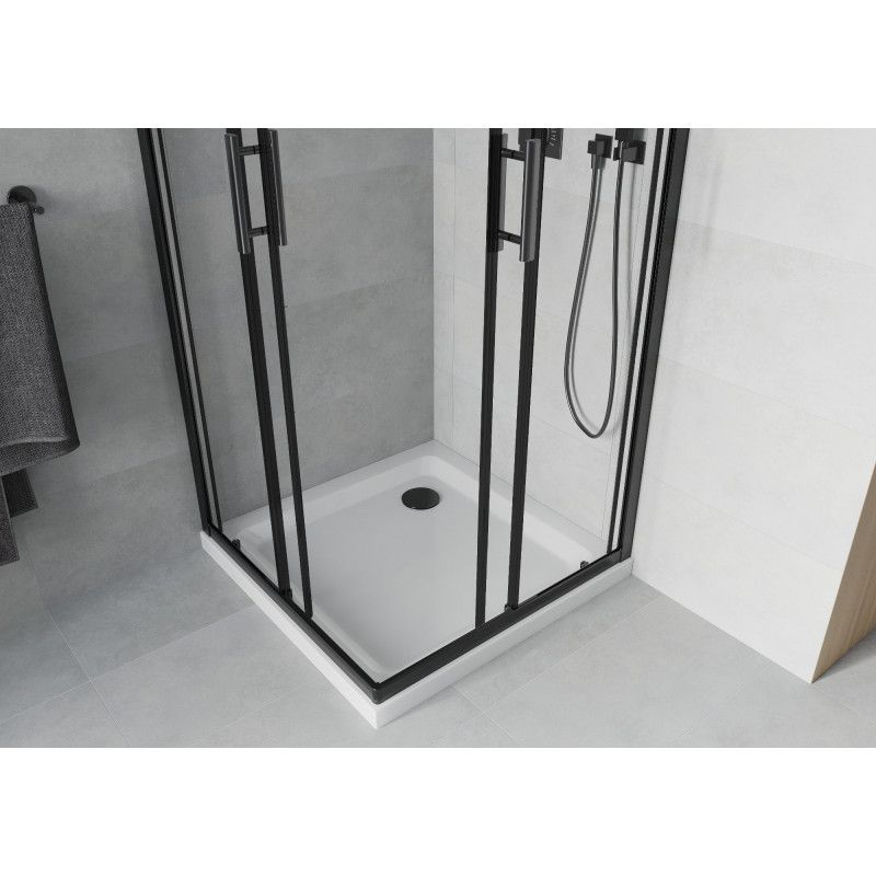 Kabina prysznicowa Mexen Rio kwadratowa 80 x 80 cm transparent czarna + brodzik Flat biały