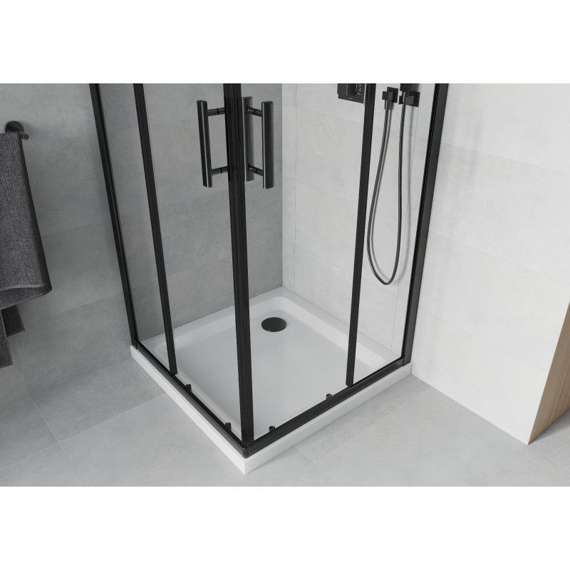 Kabina prysznicowa Mexen Rio kwadratowa 80 x 80 cm transparent czarna + brodzik Flat biały