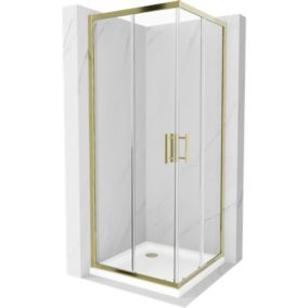 Kabina prysznicowa Mexen Rio kwadratowa 80 x 80 cm transparent złota + brodzik Flat biały