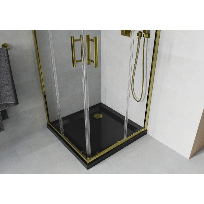 Kabina prysznicowa Mexen Rio kwadratowa 80 x 80 cm transparent złota + brodzik Flat czarn