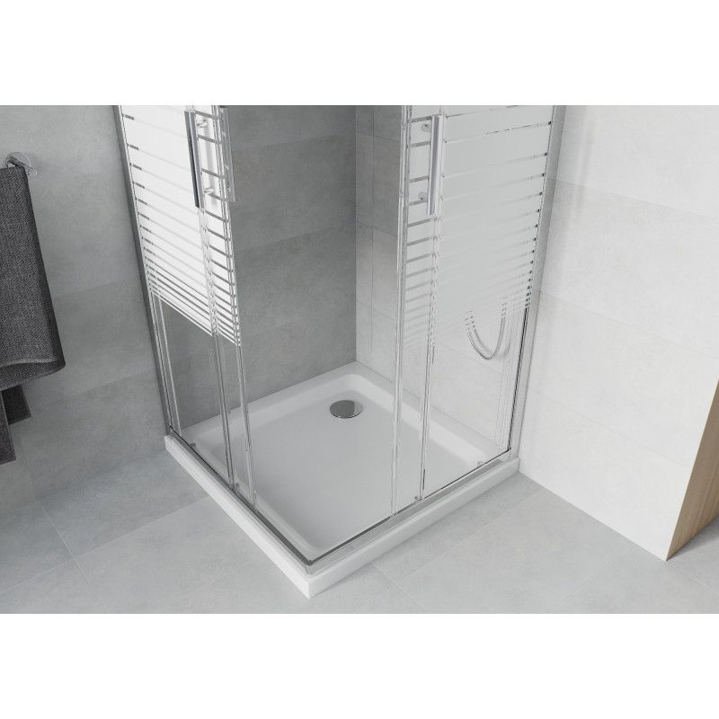 Kabina prysznicowa Mexen Rio kwadratowa 90 x 90 cm pasy chrom + brodzik Flat biały