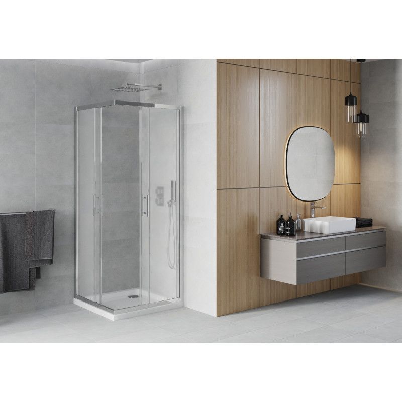 Kabina prysznicowa Mexen Rio kwadratowa 90 x 90 cm szron chrom + brodzik Flat biały