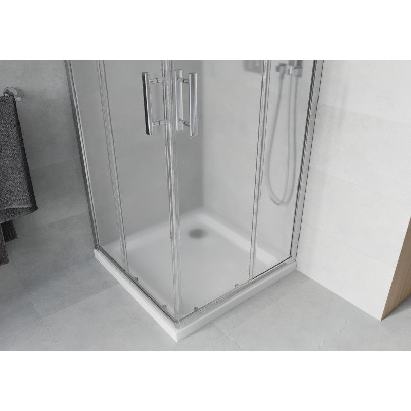Kabina prysznicowa Mexen Rio kwadratowa 90 x 90 cm szron chrom + brodzik Flat biały