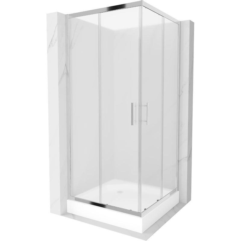 Kabina prysznicowa Mexen Rio kwadratowa 90 x 90 cm szron chrom + brodzik Rio biały