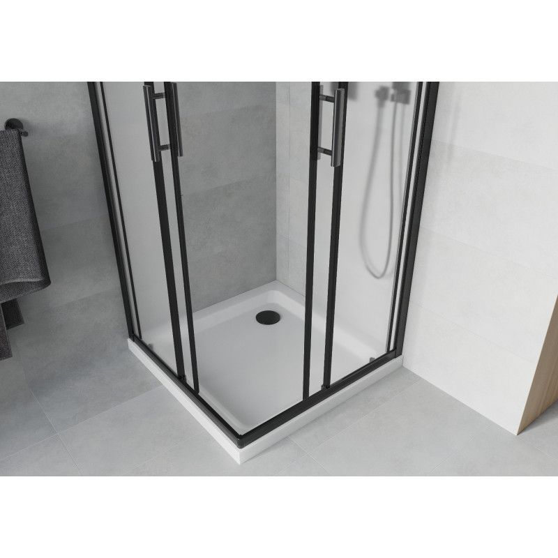 Kabina prysznicowa Mexen Rio kwadratowa 90 x 90 cm szron czarna + brodzik Flat biały