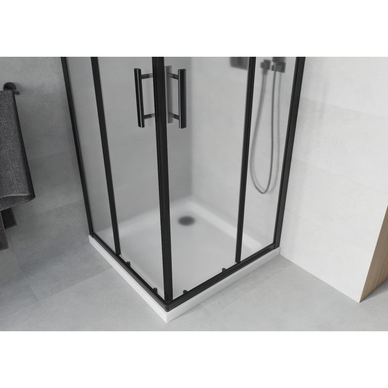 Kabina prysznicowa Mexen Rio kwadratowa 90 x 90 cm szron czarna + brodzik Flat biały