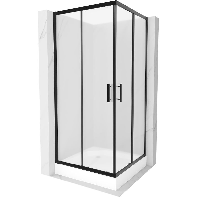 Kabina prysznicowa Mexen Rio kwadratowa 90 x 90 cm szron czarna + brodzik Rio biały